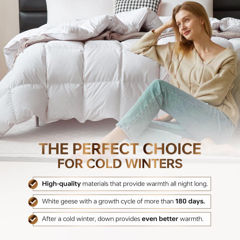 C&W Goose Down Comforter Twin Size, Fluffy Soft Noiseless Duvet Insert, 100% Cotton Shell, 750+ Fill Power, 45oz Fill Weight, Winter Warm, Machine Washable, 3D Baffle Box, Breathable (68"x90") - Image 3